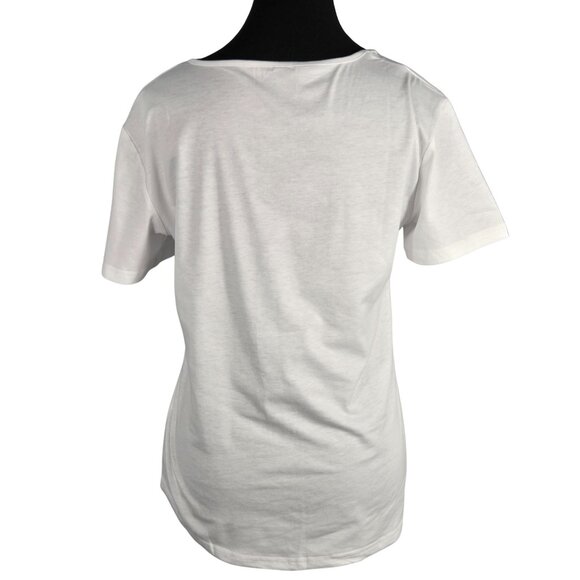 3/$25 NWOT | White V-Neck Pastel Floral Graphic Print Short Sleeve T-Shirt Small - Picture 2 of 5